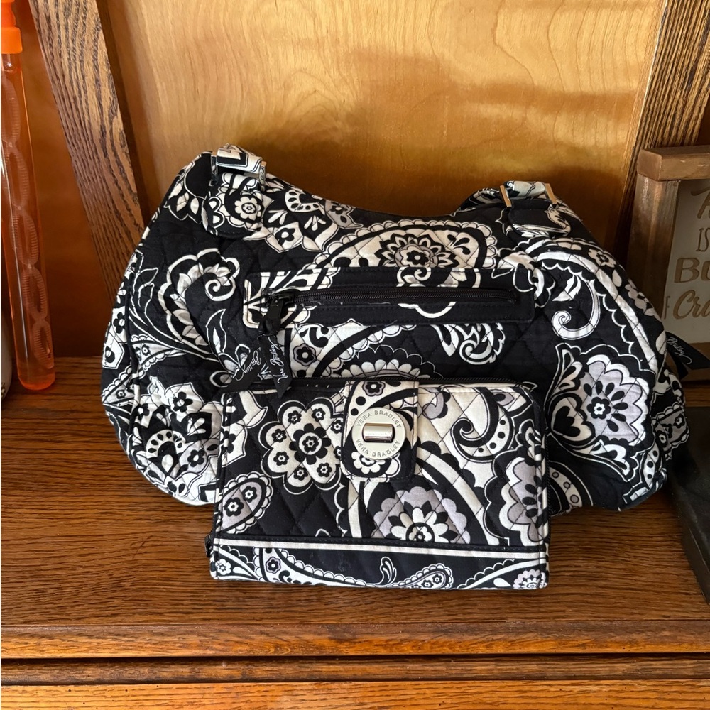 Vera Bradley Black and White Floral Shoulder Bag